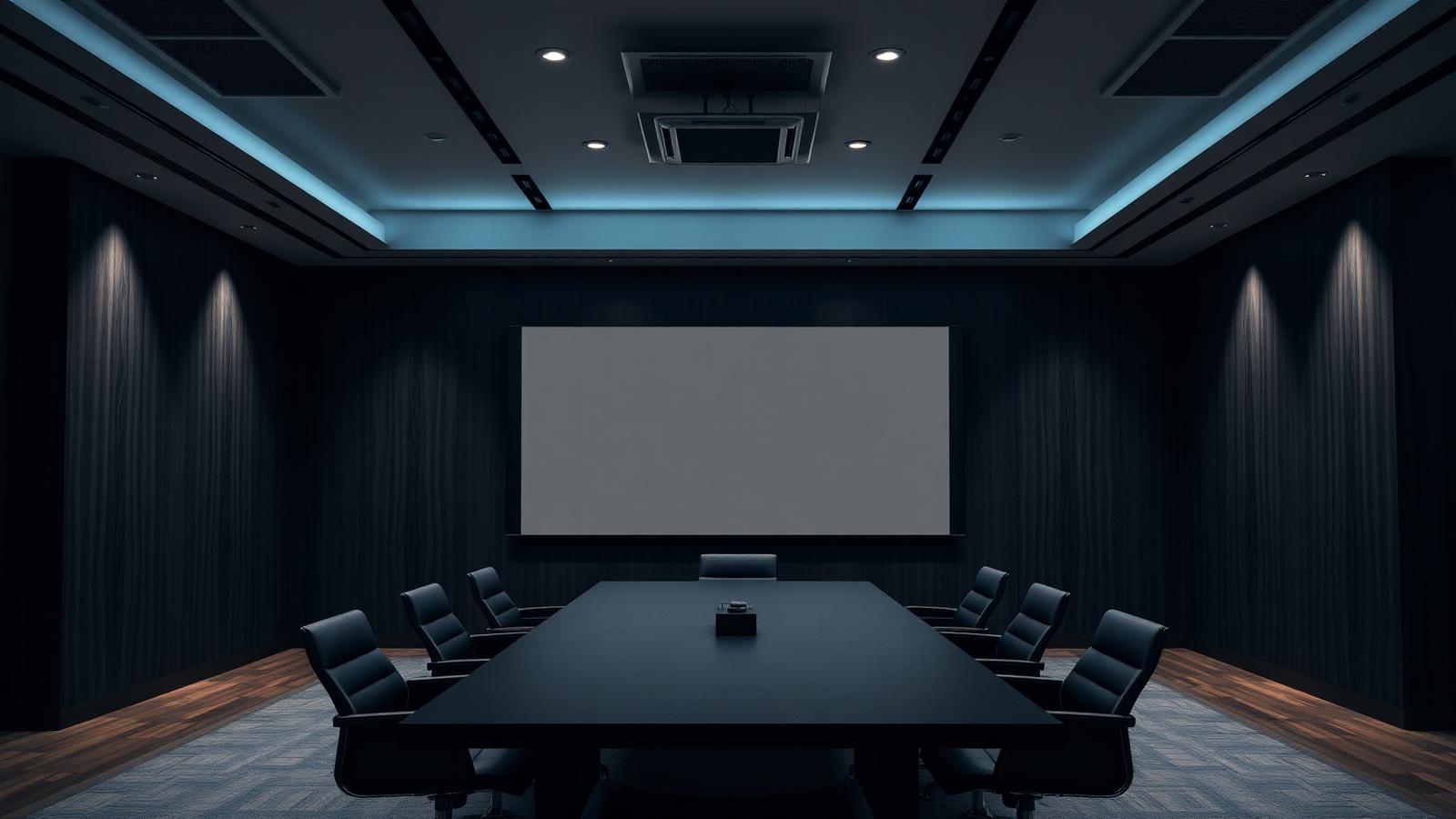 Conference room with a wall-mounted display and integrated audio